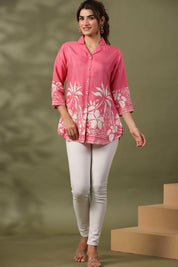 Sugar Plum Pink Floral Printed Russian Silk Top