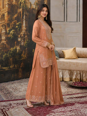 Rose Gold Embroidered Tissue Kurta Set with Dupatta
