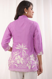 Lavender Floral Printed Russian Silk Top