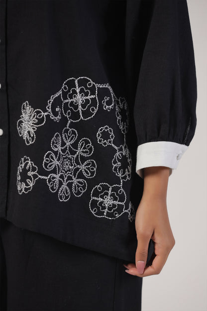 Black & White Embroidered Cotton Co-Ord set