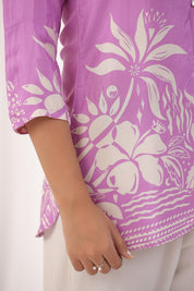 Lavender Floral Printed Russian Silk Top