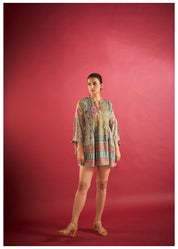 Multi-Print Cotton Viscose Pleated Tunic