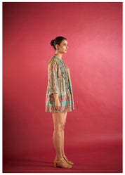 Multi-Print Cotton Viscose Pleated Tunic