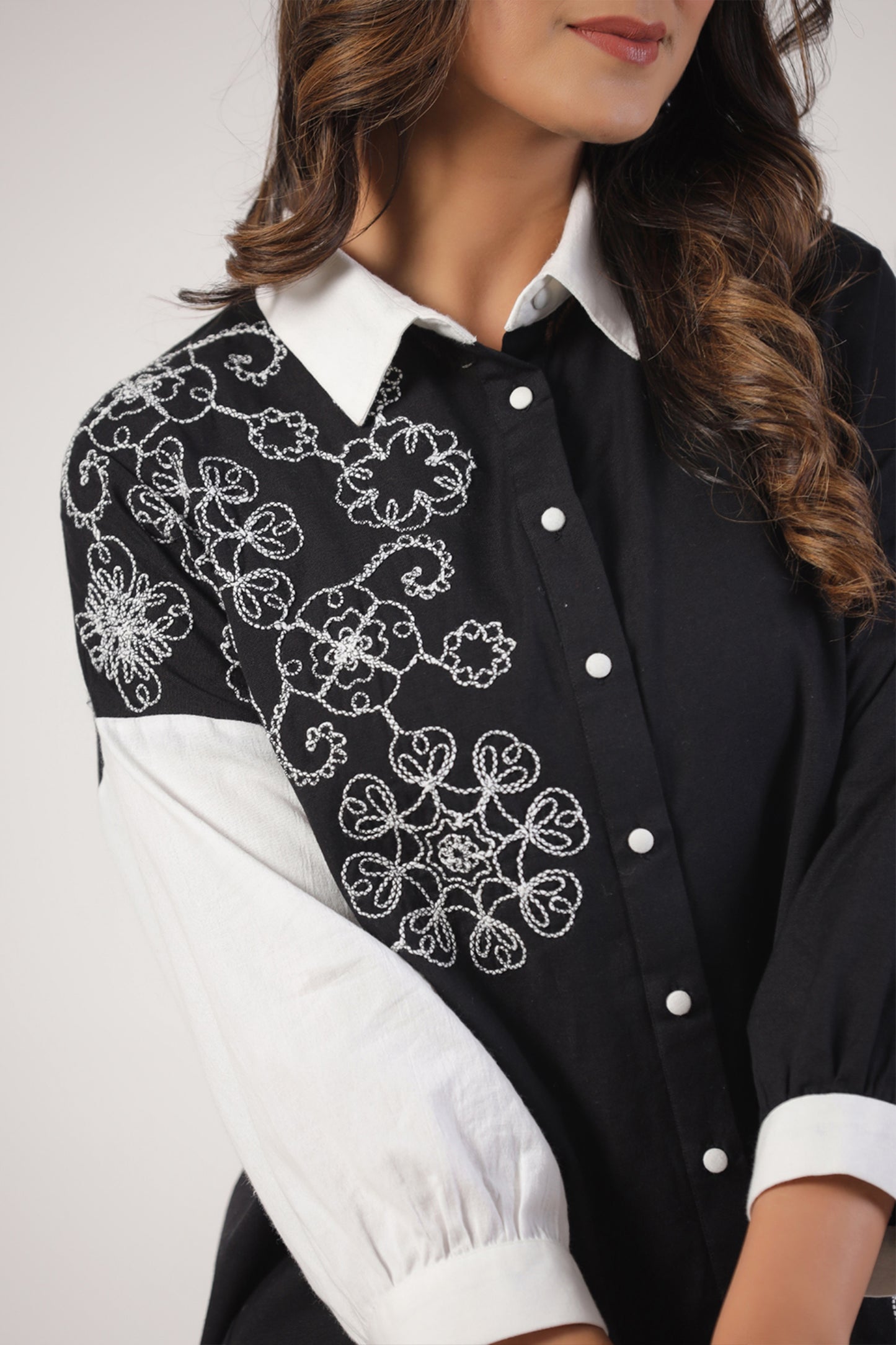 Black & White Embroidered Cotton Co-Ord set
