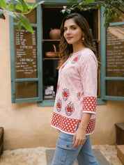 Hand Block Floral Print Short Kurti