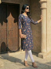 Kalamkari Print Navy Blue Cotton Kurta