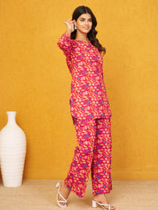 Raspberry Base Multicolor Floral Co-ord Set in Cotton Cambric
