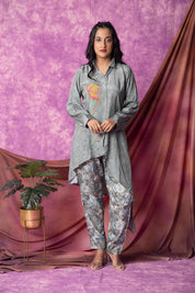 Grey Embroidered Muslin Co-Ord Set - Kaftanize