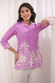 Lavender Floral Printed Russian Silk Top