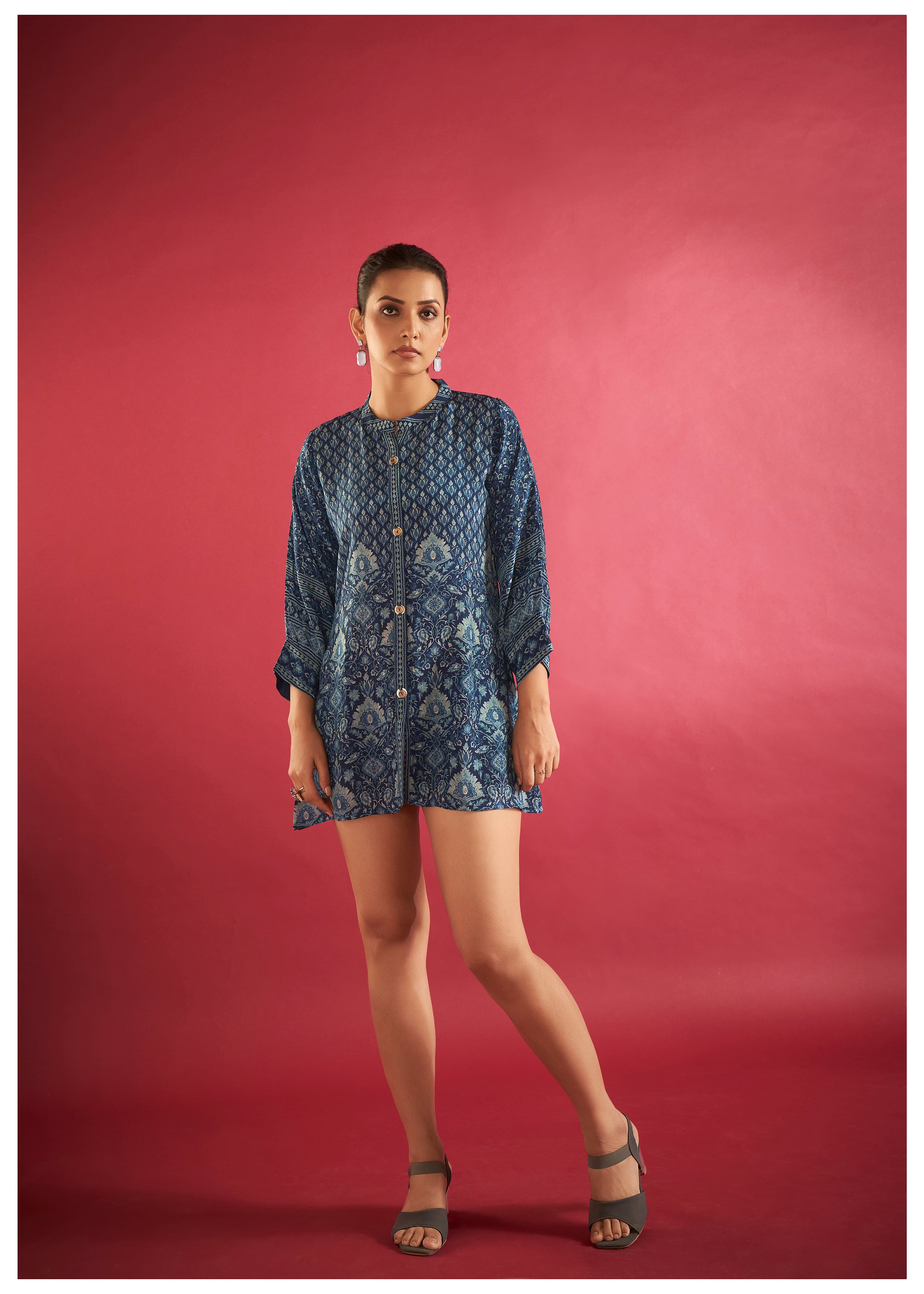 Blue Printed Muslin Tunic