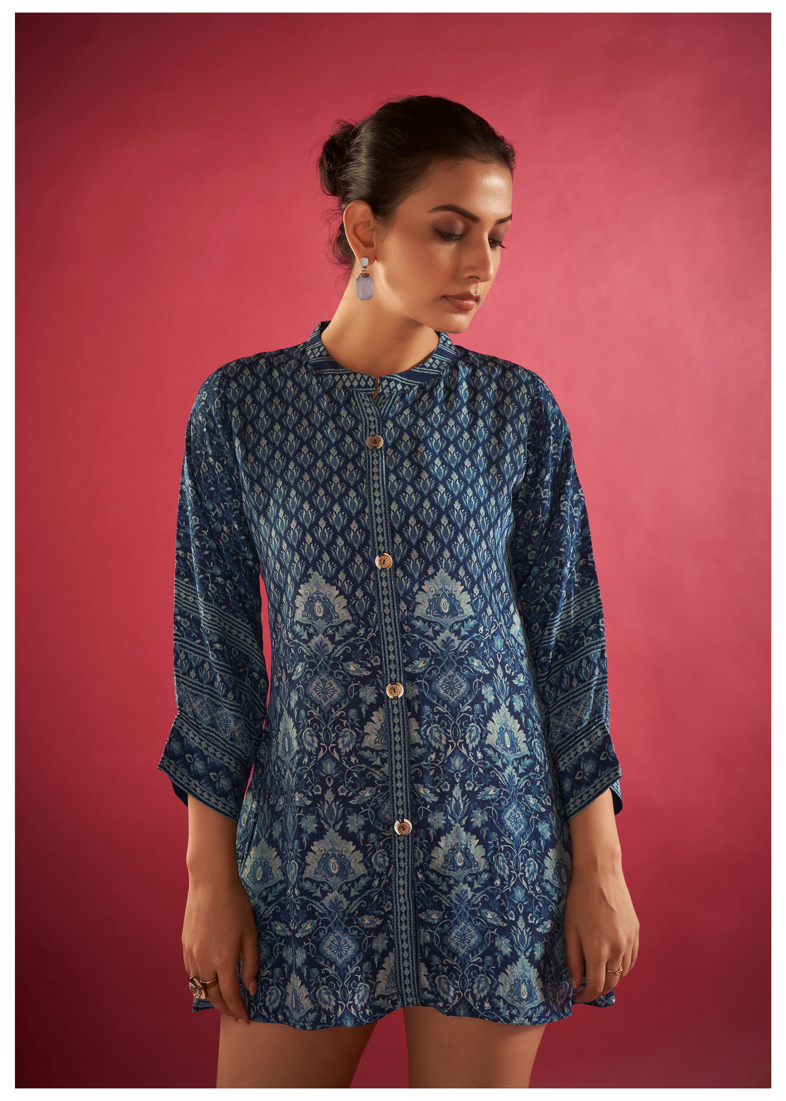 Blue Printed Muslin Tunic