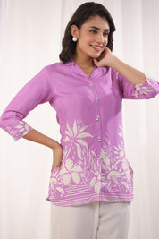 Lavender Floral Printed Russian Silk Top