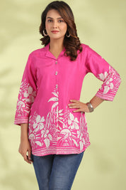 Hot Pink Floral Printed Russian Silk Top