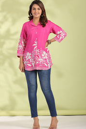 Hot Pink Floral Printed Russian Silk Top