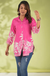 Hot Pink Floral Printed Russian Silk Top