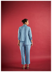 Powder Blue Asymmetric Shirt Style Tunic Set