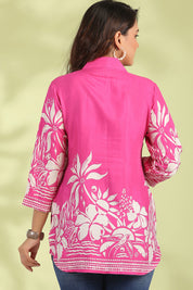 Hot Pink Floral Printed Russian Silk Top