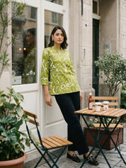 Green & White Floral Pintuck Kurti