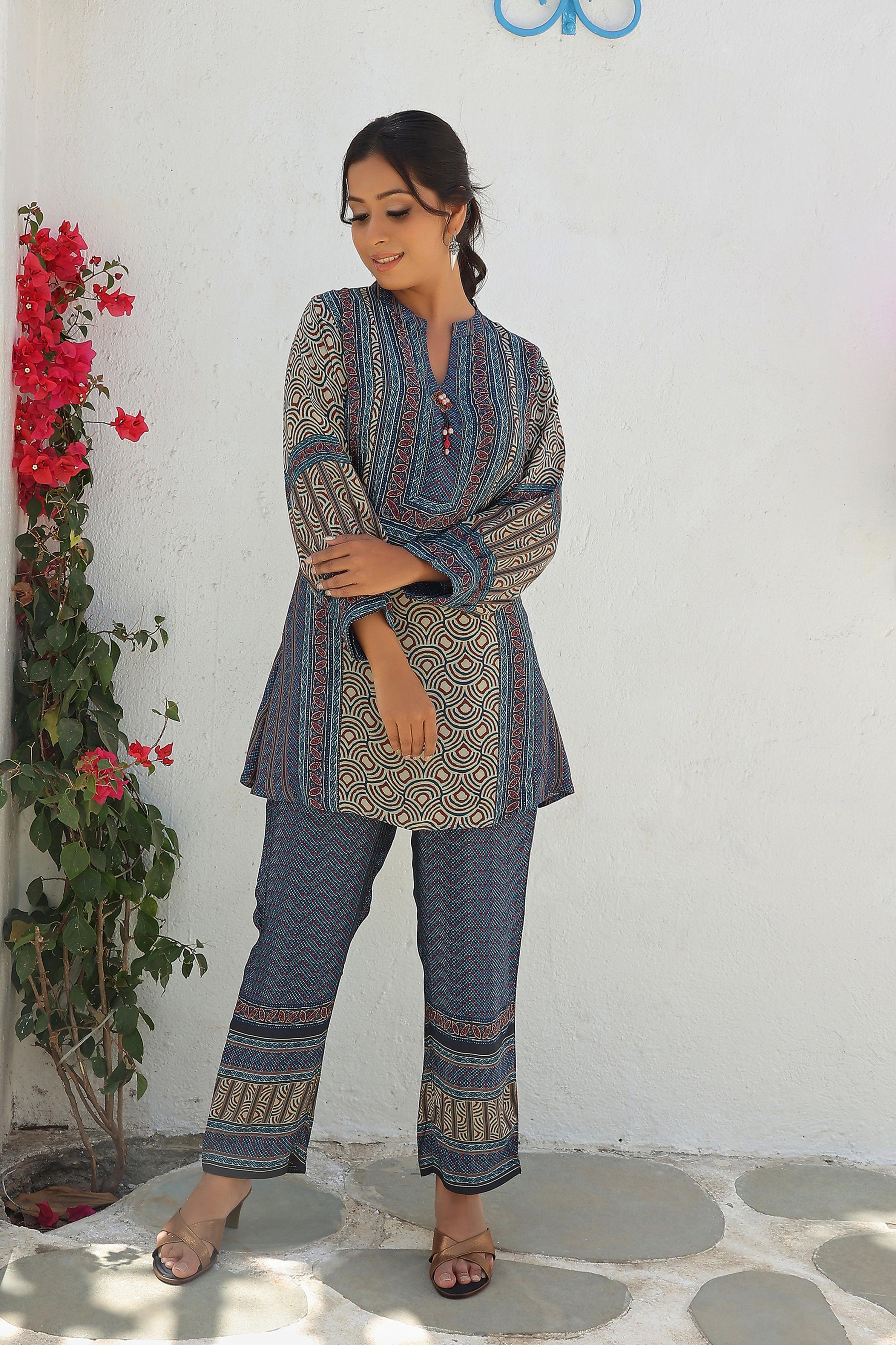 Women's Blue Premium Cotton Co-ord Set – Longline Tunic & Jogger-Style Trousers main image 1