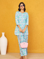 Seafoam Pearl Base Multi Color Floral Cotton Cambric Co-ord Set