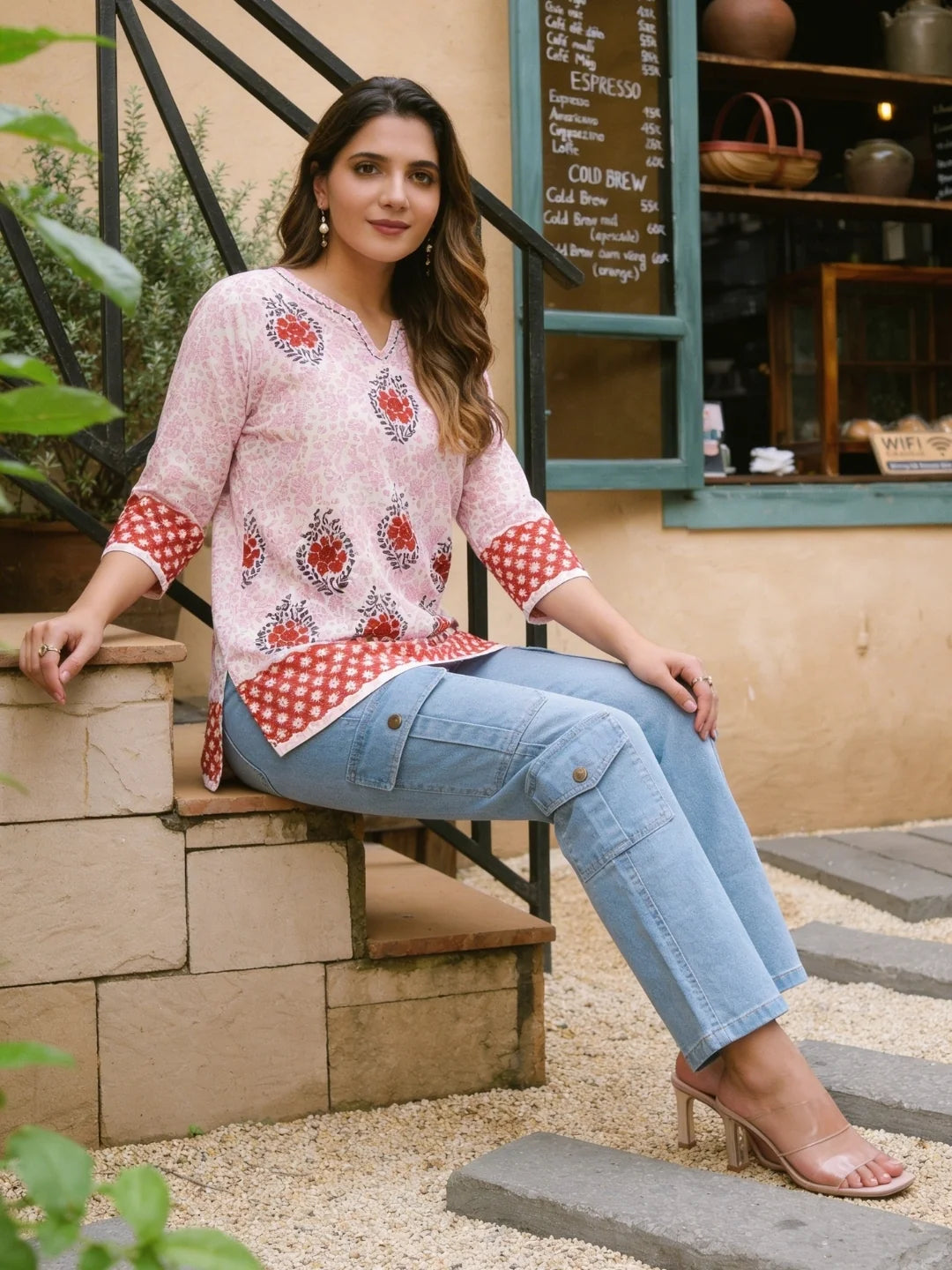 Hand Block Floral Print Short Kurti