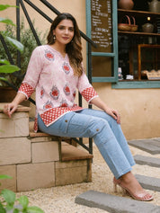 Hand Block Floral Print Short Kurti