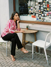 Magenta Leaf Print Pintuck Kurti