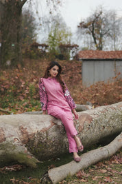 Pink Embroidered Tunic and Trouser Co-Ord Set