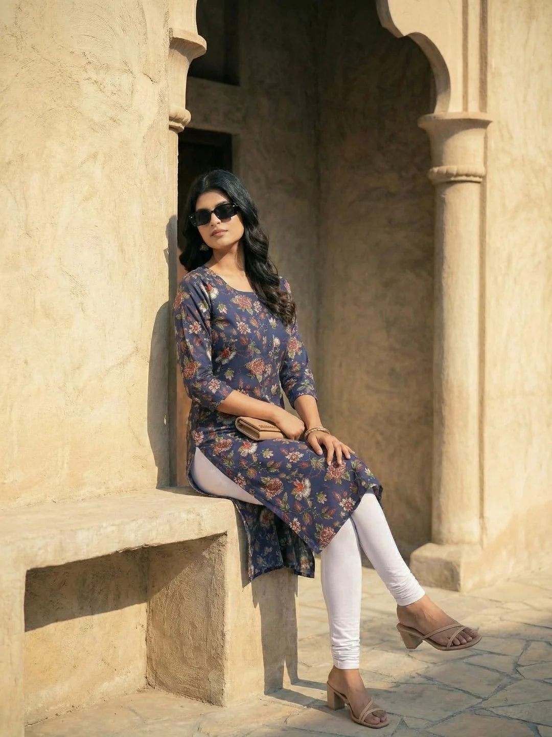 Kalamkari Print Navy Blue Cotton Kurta
