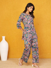 Multicolor Paisley Co-ord Set in Cotton Cambric