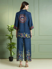 Navy Blue Paisley & Floral Printed Co-ord Set in Viscose Muslin