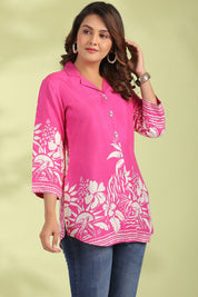 Hot Pink Floral Printed Russian Silk Top