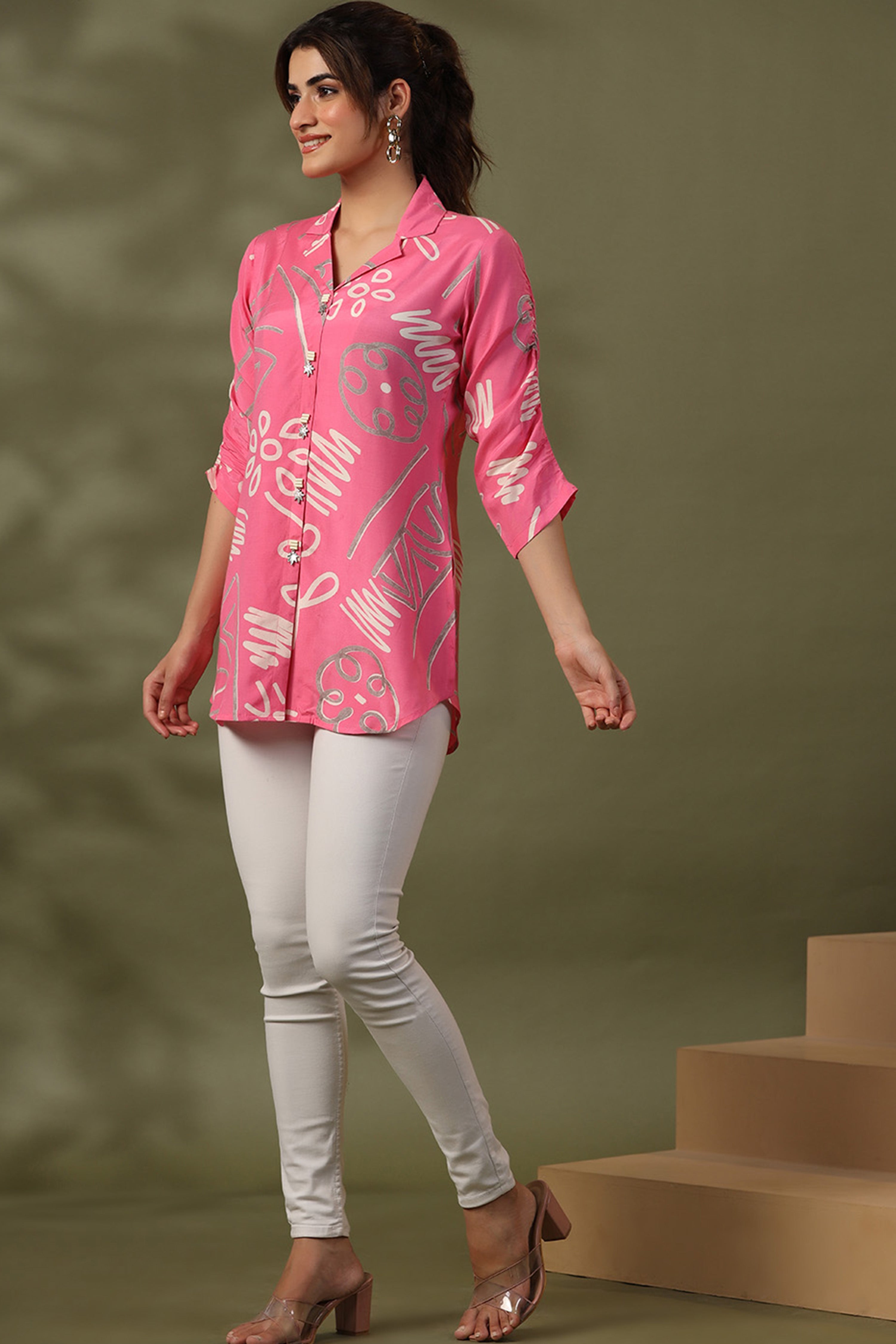 Pink Abstract Printed Russian Silk Top