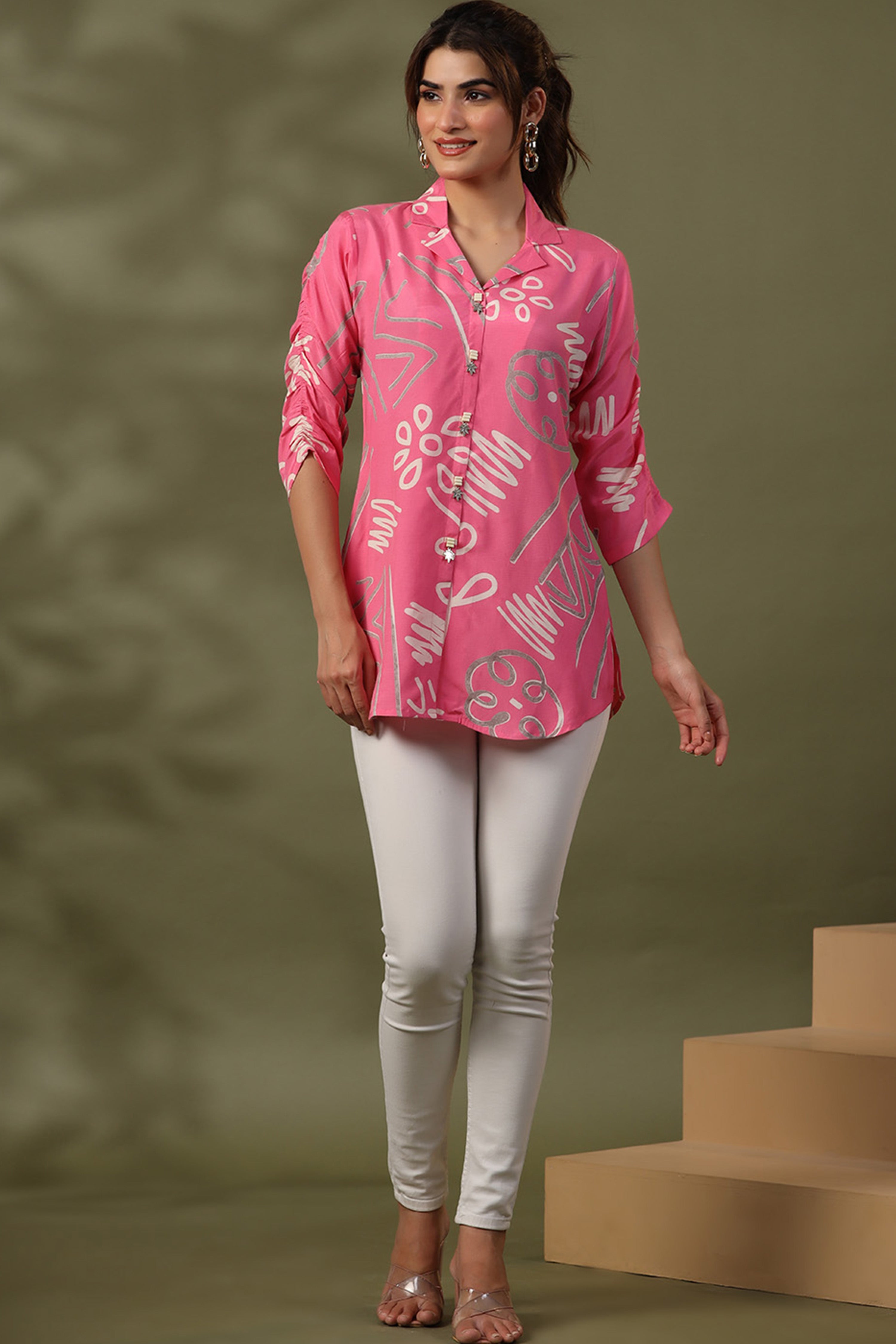 Pink Abstract Printed Russian Silk Top