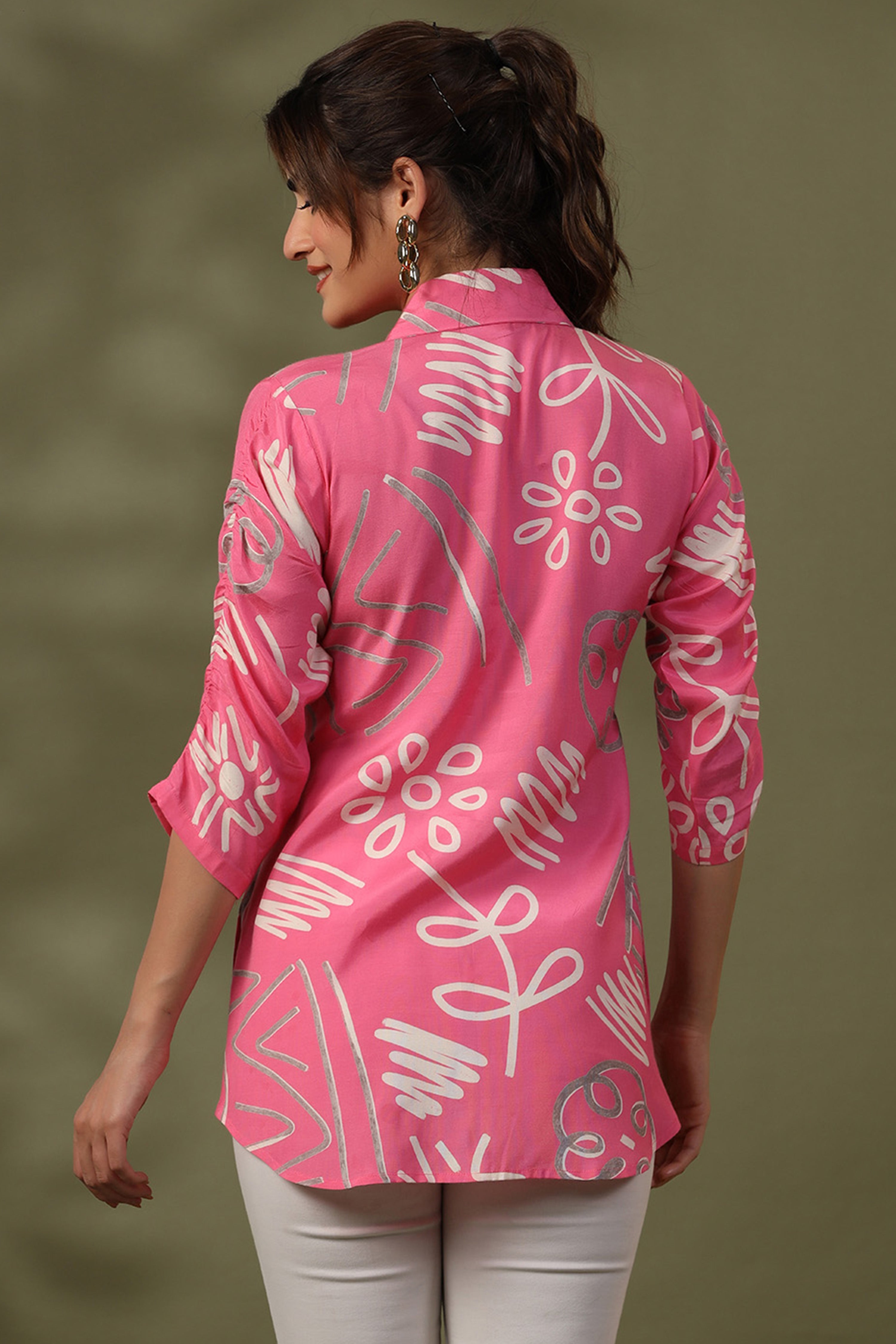 Pink Abstract Printed Russian Silk Top