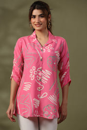 Pink Abstract Printed Russian Silk Top