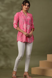 Pink Abstract Printed Russian Silk Top