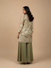 Sage Green Floral Bead Embroidered Muslin & Chinon Co-ord Set