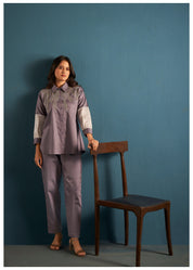 Elegant Mauve Cotton Satin Embroidery And Schiffli Detail Tunic Set