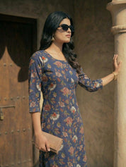 Kalamkari Print Navy Blue Cotton Kurta