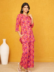 Raspberry Base Multicolor Floral Co-ord Set in Cotton Cambric
