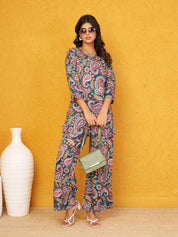 Multicolor Paisley Co-ord Set in Cotton Cambric