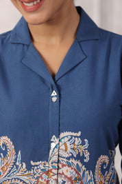 Blue Color Printed Cotton Top