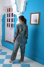 Blue Paisley Printed Muslin Co-ord Set