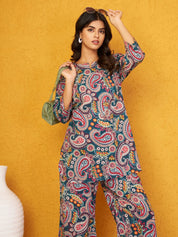 Multicolor Paisley Co-ord Set in Cotton Cambric
