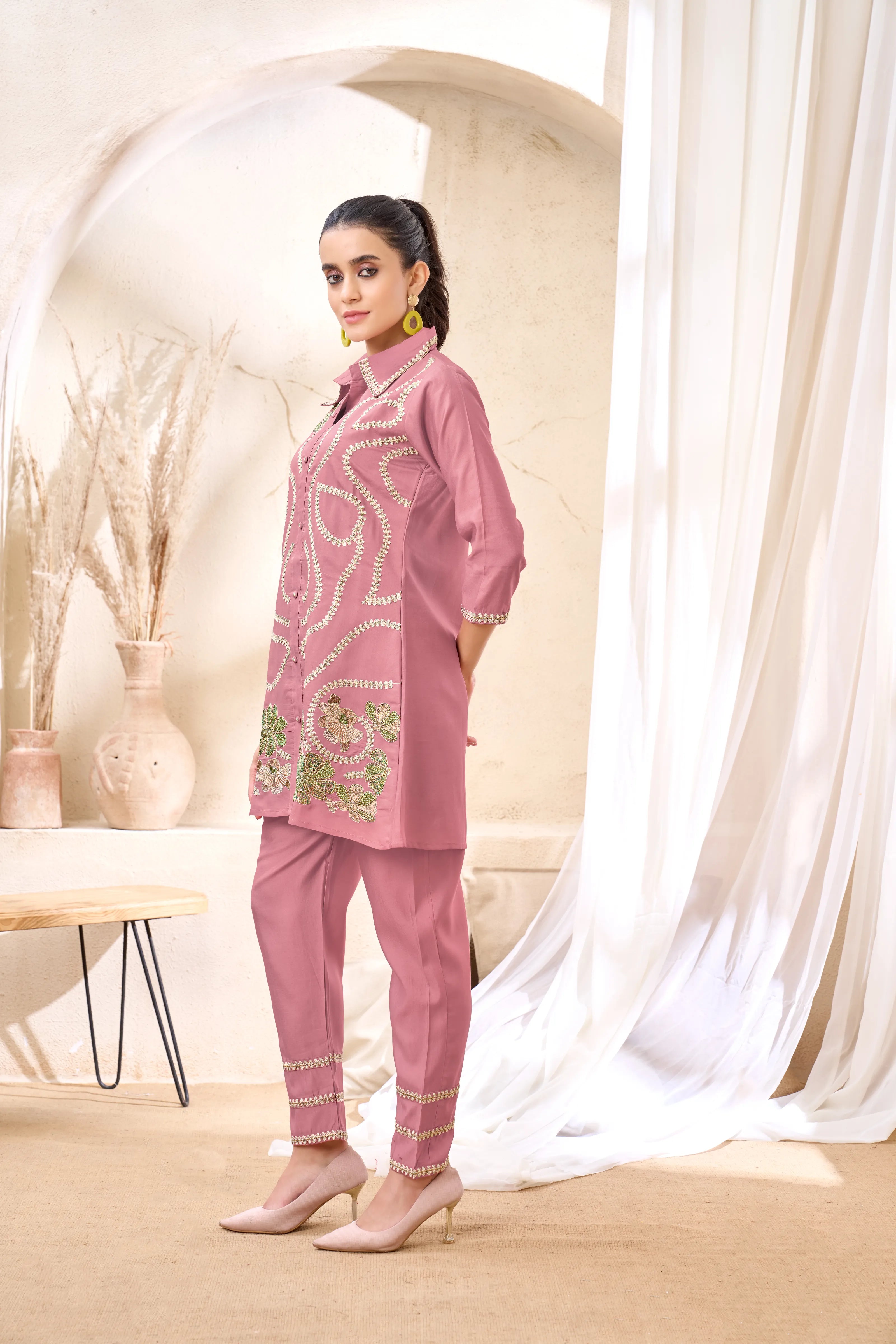 Embroidered Dusty Rose Co-Ord Set