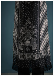 Offwhite and Black Floral Embroidered Rhinestone Work Muslin Pakistani Ethnic Set With Dupatta