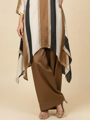 Khaki Brown, Black & Cream High-Low Co-ord Set with Metallic Tikli Embellishment