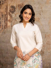 Ivory Floral Kurta & Wide-Leg Cotton Flex Co-ord Set