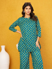Green Floral Co-ord Set in Cotton Cambric